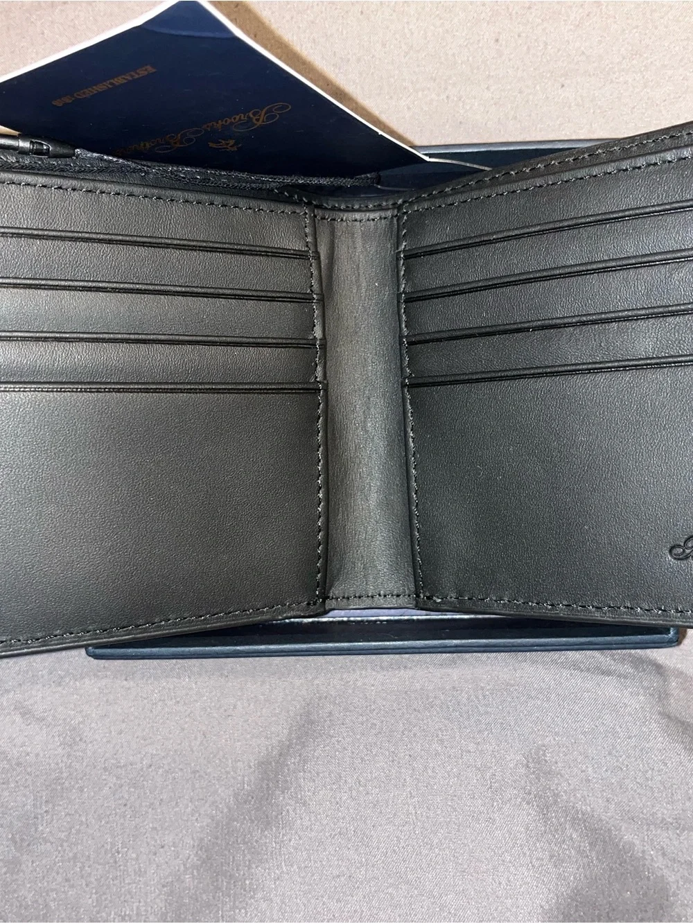 Brooks Brothers Black Leather Bi-Fold Wallet with Logo Emboss